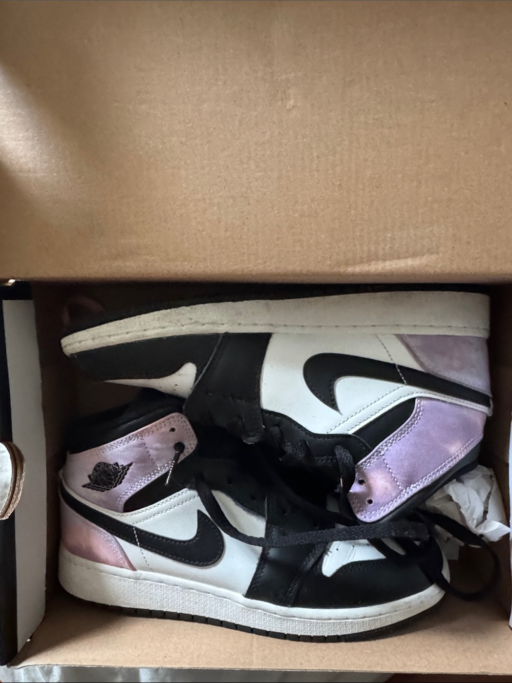 Nike Kids Air Jordan 1 Mid Black White Iridescent Purple kids 5.5